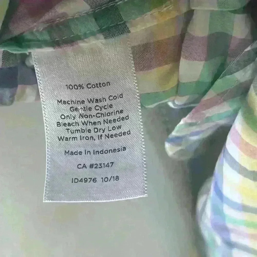 Talbots ladies cotton blouse Large. NWOT. Checker stripes colorful. Long sleeve - Picture 9 of 9